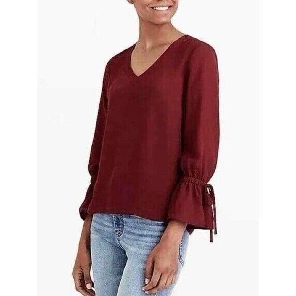 J. Crew Mercantile Maroon Bow Sleeve Top Size 8